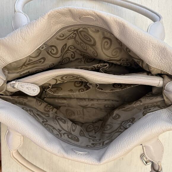 Brighton 3D Floral Appliqué Cream Soft Supple Leather Shoulder Handbag Purse - Picture 11 of 12